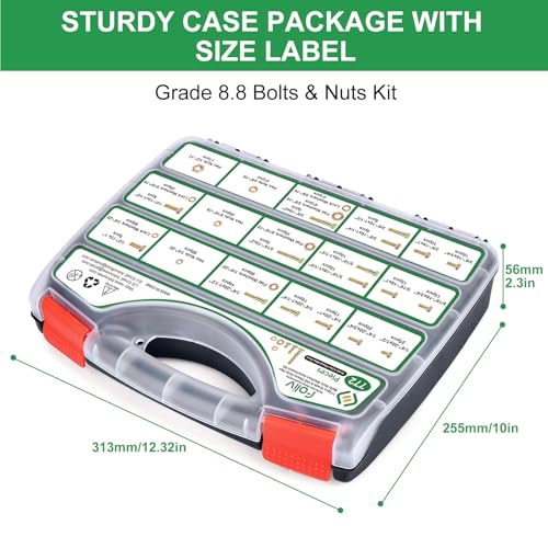 FOLIV 772PCS Grade 8 Bolt Assortment Kit, Heavy Duty Bolts and Nuts Kit, 1/4-20 5/16-18 3/8-16 1/2-13 SAE Sizes Included (Upgraded Package) - size: 772PCS 1/4-20 5/16-18 3/8-16 1/2-13