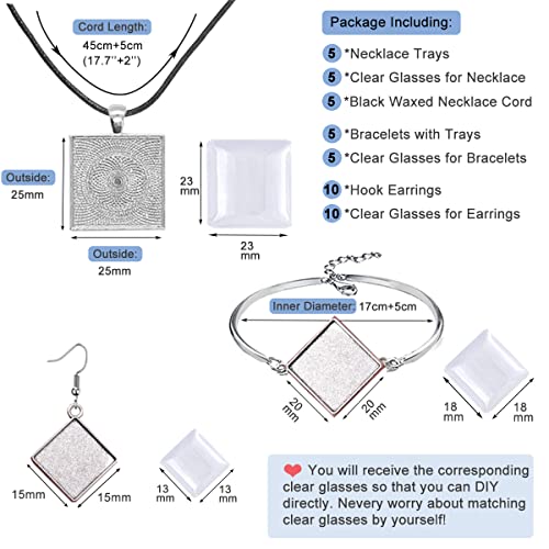 Pendant Trays Kit with Cabochon Glass - color: 7-Square 01