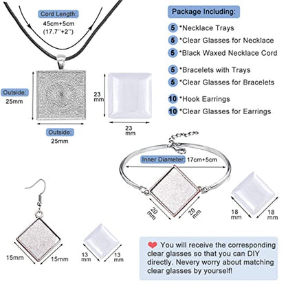 Pendant Trays Kit with Cabochon Glass - color: 7-Square 01