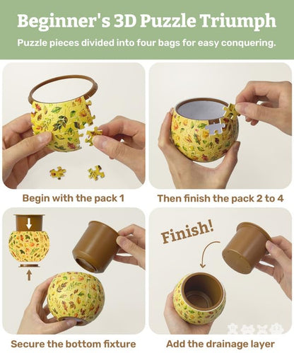 PieceRelax Unique 3D Puzzle Planter - 80 Plastic Pieces [K1154] - color: Hokusai - the Great Wave of Kanagawa