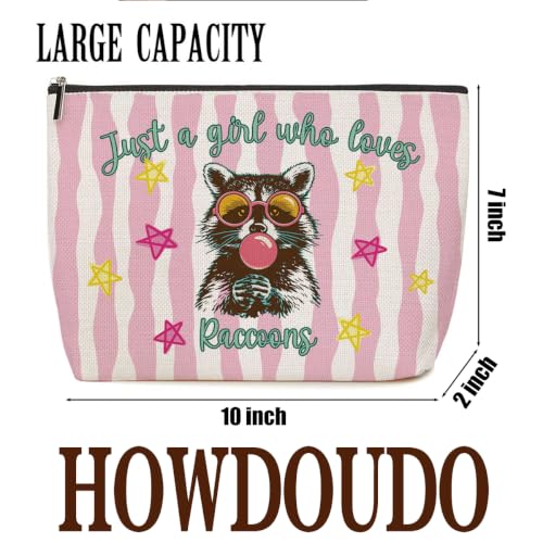 Funny Raccoon Gifts for Girls Makeup Bag Pink Striped Cosmetic Bag - color: Multicolor 1776