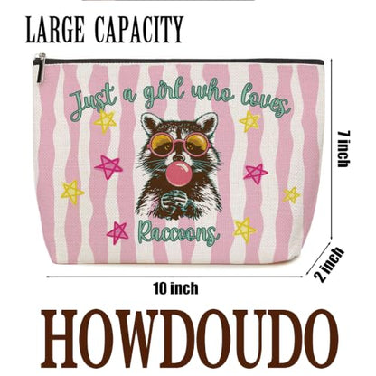 Funny Raccoon Gifts for Girls Makeup Bag Pink Striped Cosmetic Bag - color: Multicolor 1776