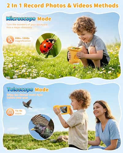 1000X Kids Handheld Microscope, 4K Digital Mini Pocket Digital Microscope with 2.4" IPS Screen, Built-in Camera & 12 Prepared Slides, STEM Educational Toy, Birthday Gift for Boys & Girls Ages 3–12 - color: Yellow