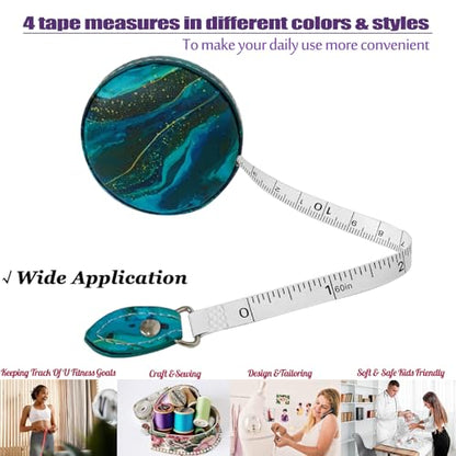 Tape Measure Body Measuring Tape，Medical Body Cloth Tailor Craft Dieting Measuring Tape, Dual Sided Retractable Ruler Colour Printed Soft Tape Measure Retractable - color: Teal Ocean 1 pack