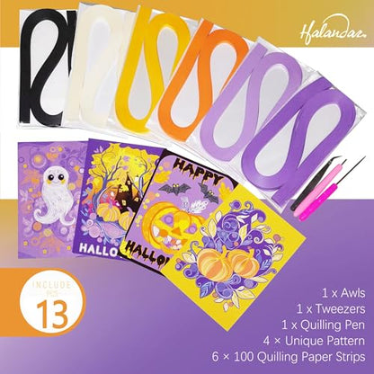 Halandar Paper Quilling Tool Set with 6 Color 5mm Quilling Strips & 4 Cards