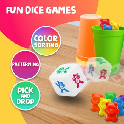 Skoolzy Rainbow Stacking Bears & Sorting Cups, 69 Pc Set, Storage Bag - style: Sort and Match, Rainbow Cups - 60pcs