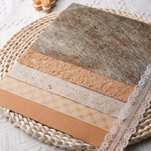 15Pcs Handmade Scrapbook Art Paper Craft Textured Paper Colorful A5 sheet Mesh Special Mix for Scrapbooking Junk Journal Journaling Supplies DIY Materials,5.8x8.2 inches (Brown)
