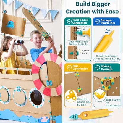 Kizzikids Cardboard Tools for Kids, STEM Construction Kit Safe Cutter