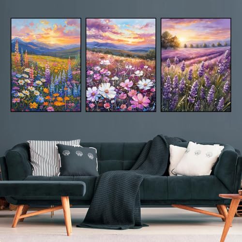 Axquilon 3 Pack Wild Flowers Diamond Art Kits for Adults 12x16 inch - color: 3-Pack Wildflowers