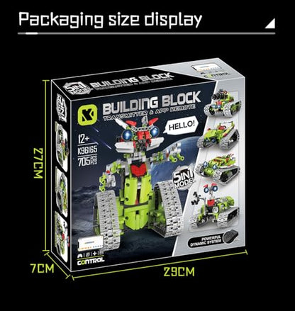 5 in 1 STEM Robot Building Kit, APP & Remote Control Interstellar Building Robot, DIY Robotics Building Toys/RC Car/Tank with Light, Space Building Toy Gifts for Boys Girls Kids 8-16 Science Learning