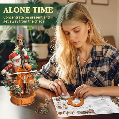 3D Wooden Puzzle Music Box for Adults-Christmas Cello Puzzle - color: Christmas Cello Puzzle