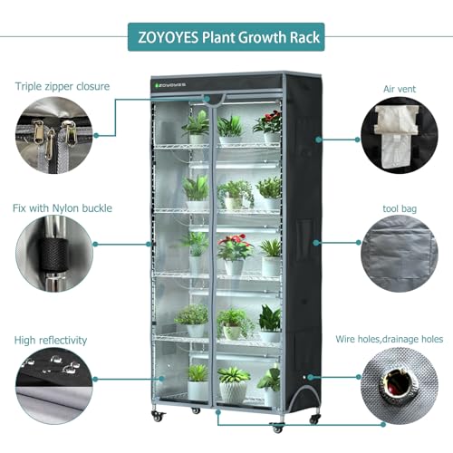 Indoor Greenhouse 6-Tier Plant Stand with Grow Lights & Cover - color: Black+Gray, size: 30" W x 14" D x 72" H