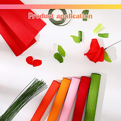 Gersoniel 57 Pcs Crepe Paper DIY Kit for Flower Making, Red - color: Red