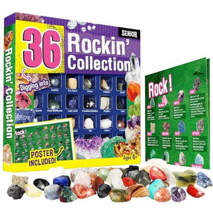 Gamerside Rock Collection Box 36 Cool Rocks, STEM Science Kit for Kids 6+ - color: 36 Rocks