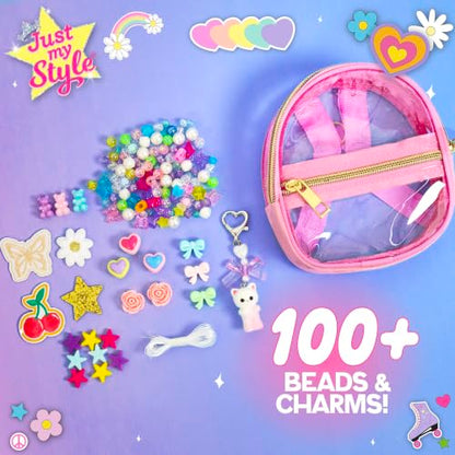 Just My Style Mini Backpack Keychains, Customize Key Chains & Clip to Anything, Includes Adhesive Patches, Bag Charms & Beads for Bracelet Making, Custom Bag Clip Bracelet Craft, Great Gifts for Girls - color: Mini Keychains