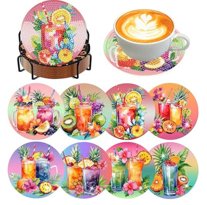 8 Pcs Diamond Art Coaster Kit for Adult with Holder, Diamond Coasters 4x4in - color: Cocktail Coasters, size: 8 Pcs 4x4in