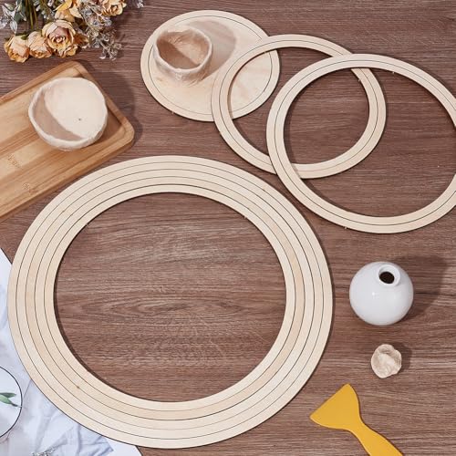 UNICRAFTALE About 11Pcs Ceramics Plate Forming Molds Flat Round Pottery Tools Wooden Concentric Geometric Figure Rail Set Clay Molds Dish Slump Mold for DIY Blank Modeling 25-35cm Diameter - size: 25-35cm Diameter
