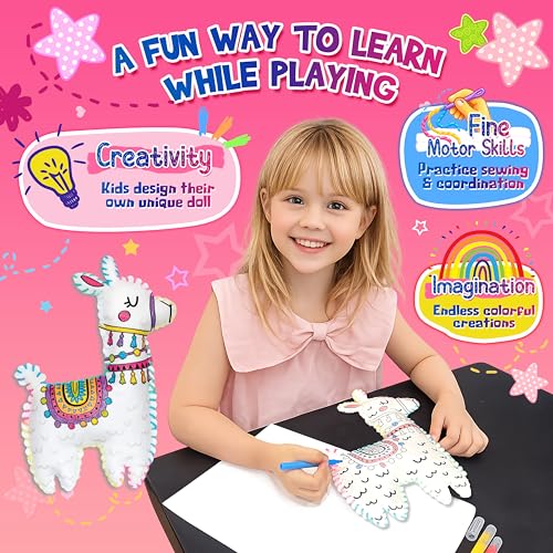 Llama Sewing Kit for Kids Ages 6+, Make Your Own Plush Toy Cute Friends, DIY Coloring & Stuffed Animals Craft Kits, Arts and Crafts for Beginner Creative Activity, Birthday Gifts for Girls Boys