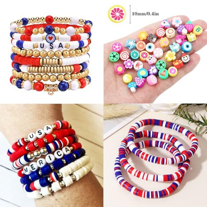 2480pcs President's Independence Day Polymer Clay Beads Charms Friendship Bracelet Necklace Earring Jewelry Making kit, Accessories for Arts Crafts DIY Birthday Gifts for Girls Children American Flag - color: C8#President's Independence Day