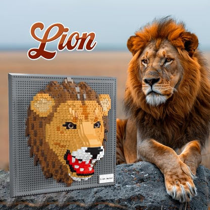 3D Lion Animal Wall Art Micro Mini Building Blocks Set for Adults, No Compatible with Lego, Unique Table Display & Home Wall Decor, Creative Toy Gift for Chritsmas Birthday (2005 PCS) - style: Lion