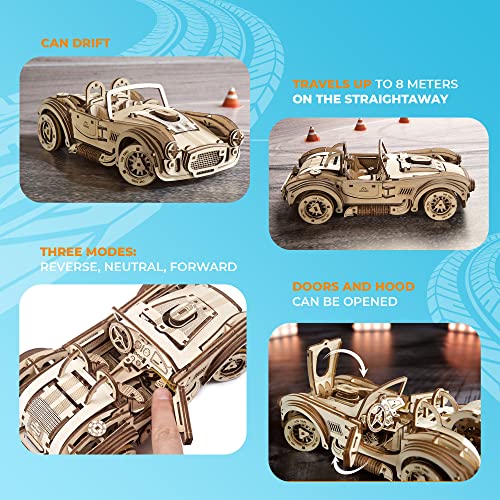 UGEARS Bundles 3D Puzzles - Dragster and Drift Cobra Racing Car,3D Puzzle Wooden 3-D Puzzles for Adults Model kit DIY Mechanical Puzzles
