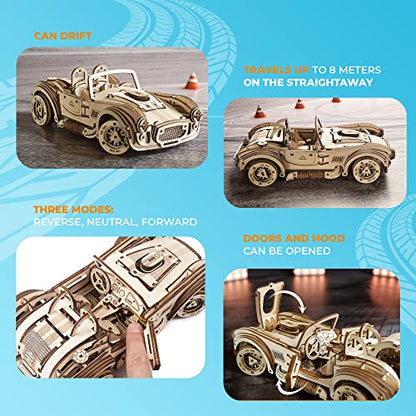 UGEARS Bundles 3D Puzzles - Dragster and Drift Cobra Racing Car,3D Puzzle Wooden 3-D Puzzles for Adults Model kit DIY Mechanical Puzzles