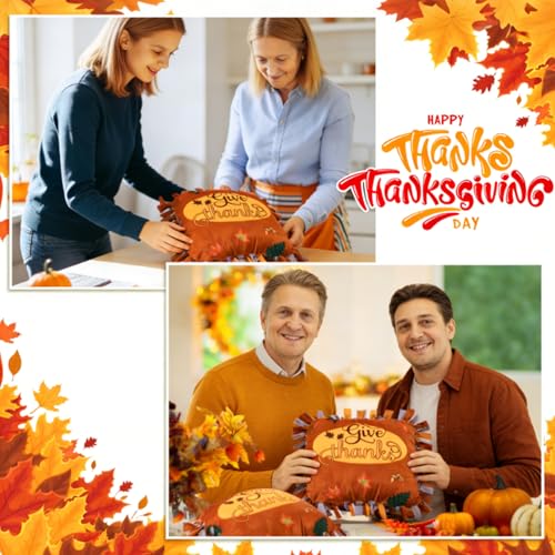 Chunful 6 Sets Thanksgiving Fall Tied Pillow Craft Kit DIY Give Thanks Pillow Craft Gifts with Fall Leaves for Autumn Harvest Thanksgiving Party Decor VBS Favors Giveaways - style: Thanksgiving