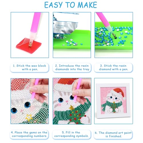 Libfx Diamond Art Kits for Kids with Frame Diamond Art for Girls Boys Beginners Arts and Crafts Birthday Gifts (Christmas Cat) - color: Christmas Cat