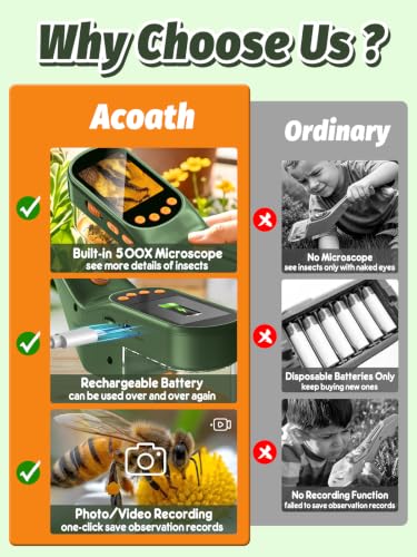 Acoath Microscope for Kids, Bug Catcher, 2.4" IPS Screen Bug Catching Kit - color: Dark Green