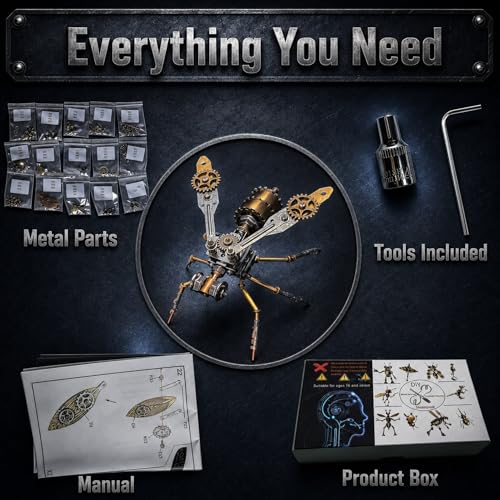 3D Metal Puzzles for Adults Teens-160+Pcs-Mechanical Wasp Bee Insect Models-3 Hours to Build-Ideal for Birthday Gifts and Decorations(Mechanical Wasp A) - style: Mechanical Wasp A