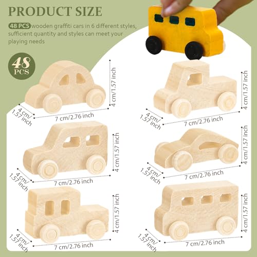 Lenwen 48 Pcs Wooden DIY Car Toys for Party Unfinished Wooden Cars, Wood Truck Wood Graffiti Toy Truck and Crafts DIY for Students Girls Boys Activities Craft Projects Woodworking (Modern) - style: Modern