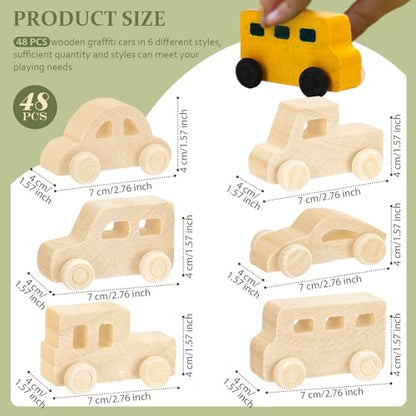 Lenwen 48 Pcs Wooden DIY Car Toys for Party Unfinished Wooden Cars, Wood Truck Wood Graffiti Toy Truck and Crafts DIY for Students Girls Boys Activities Craft Projects Woodworking (Modern) - style: Modern