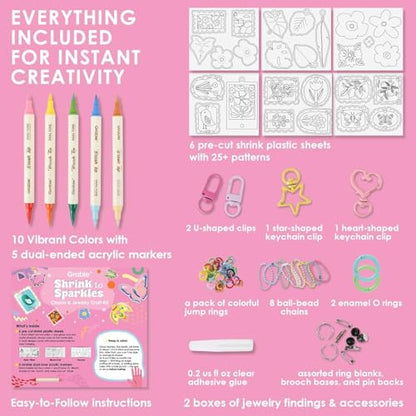 Grabie Shrink Art Craft Kit of 25+ Shapes, Markers & Charms, Bloom Post - color: Bloom Post - For Art Lovers