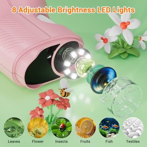 Pocket Kids Microscope, 1000X Handheld Microscope for Kids w/2.4'' Screen, Photo Video Mini Portable Microscopes Science Edu Digiscope, Christmas Birthday Gifts Ideas for Kids Ages 3-12 - color: Pink