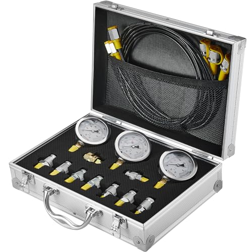 Hydraulic Pressure Test Kit, 250/400/600bar, 3 Gauges 9 Test Couplings 3 Test Hoses, Excavator Hydraulic Test Gauge Set with Portable Carrying Case for Excavator Tractors Construction Machinery - style: 3 Gauges 9 Test Couplings