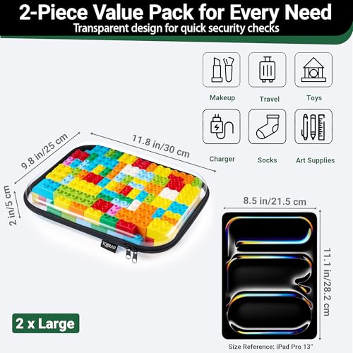 YQBRAO 2-Piece Large Clear Hard Shell Zipper Case Set, Black - color: Black, size: LL