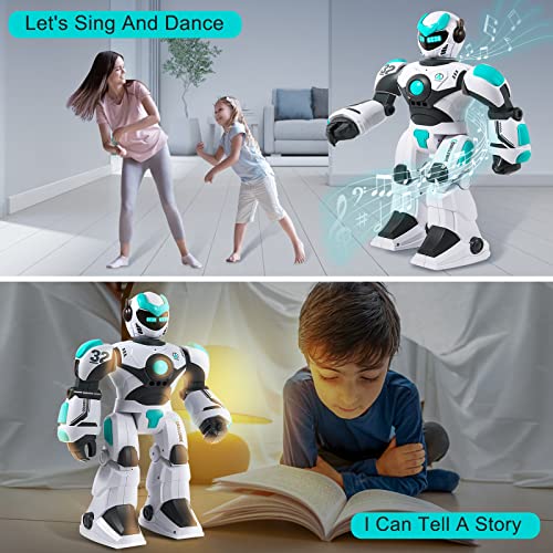 HPROMOT RC Robot Toy| Voice & Gesture Control| Walking Dancing Singing| Ages 6+ | Remote Gesture & Voice Control | Walks | Dances & Sings | Rechargeable | Educational Gift for Boys & Girls Ages 6+ - color: White