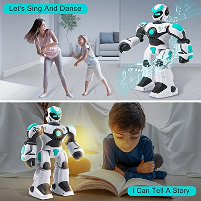 HPROMOT RC Robot Toy| Voice & Gesture Control| Walking Dancing Singing| Ages 6+ | Remote Gesture & Voice Control | Walks | Dances & Sings | Rechargeable | Educational Gift for Boys & Girls Ages 6+ - color: White