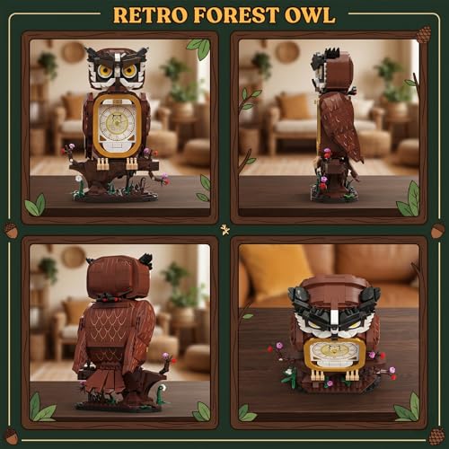 HJPLPXH Owl Clock Building Block Set, Working Clock Display Gift for Adult - color: Owl Clock