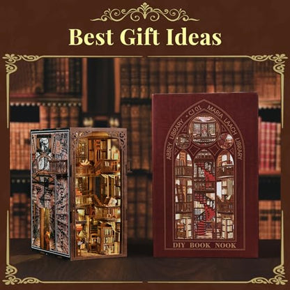 CCCDF Abbey Library Book Nook Kit, DIY Miniature House Kit with LED - color: Abbey Library