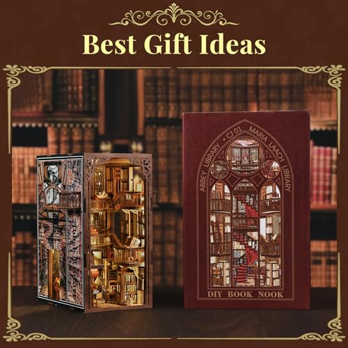 CCCDF Abbey Library Book Nook Kit, DIY 3D Wooden Puzzle with LED - color: Abbey Library