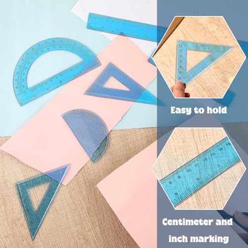 Zonon 7 Pcs Geometry Set with Drawing Compas, 6&4 Inch Protractors, Blue - color: Blue