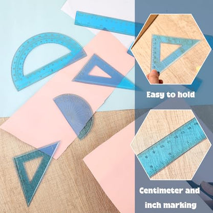 Zonon 7 Pcs Geometry Set with Drawing Compas, 6&4 Inch Protractors, Blue - color: Blue