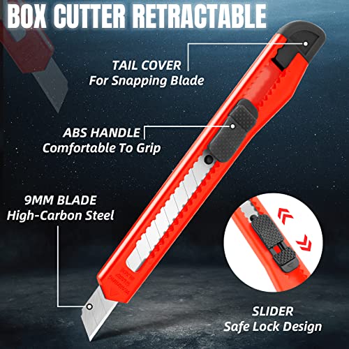10 Pack Box Cutter Retractable, 9mm Razor Knife, Utility Knife - color: 10-multicolor