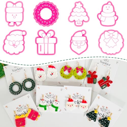 Xaekicr Christmas Polymer Clay Cutters Set – 8 Pcs Holiday Clay Earring Cutters for DIY Jewelry Making, Santa Tree Wreath Gifts – Clay Tools for Polymer Clay Molds Projects - color: 2C color