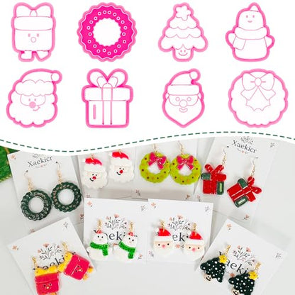 Xaekicr Christmas Polymer Clay Cutters Set – 8 Pcs Holiday Clay Earring Cutters for DIY Jewelry Making, Santa Tree Wreath Gifts – Clay Tools for Polymer Clay Molds Projects - color: 2C color