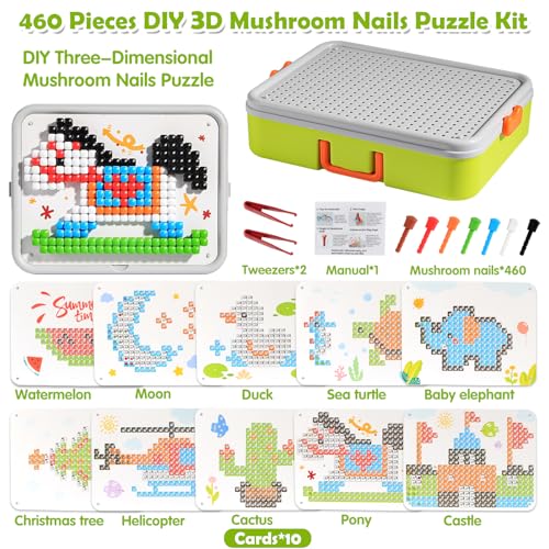 Puzzle for Kids 3-5: 3D Mushroom Nail Puzzle 460 Pieces Building Peg Kit