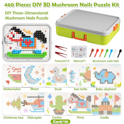 Puzzle for Kids 3-5: 3D Mushroom Nail Puzzle 460 Pieces Building Peg Kit