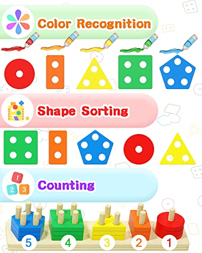Montessori Sensory Toys for 1 2 Year Old Boy Girl Gifts, Puzzle for Toddler - style: Rainbow