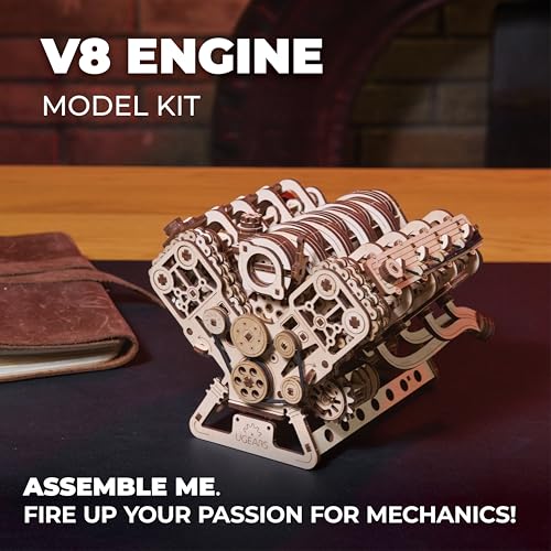UGEARS V8 Engine Wooden Model Kits for Adults to Build – 3D Wooden Puzzles for Adults Mechanical Model Building – DIY Kit Functional Model Engine Kits Replica with Electric Motor - 776 Pcs